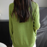 Women's Merino Wool Cardigan Crew Neck Fall Winter Long Sleeve First-Line Ready to Wear Seamless Knit Cardigan