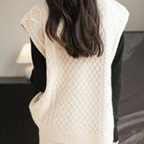 Verser de pull en laine 100% mérinos féminin 2025 Hiver d'hiver Classique V Cable V Cable Câble sans manches Pull à pulls en tricot