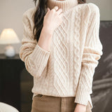 Chanyarn Women's 100% Merino Wool Sweater 2025 Fall Winter Turtleneck Vintage Warm Soft Long Sleeve Cable Knit Sweater