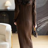 Women's Merino Wool Blend Sweater Dress 2025 Fall Winter V-Neck Long Sleeve Ribbed Cocktail Bodycon Knit Maxi Dress
