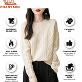 Chanyarn Pull à laine de mérinos de Chanyarn 2025 Automne d'hiver Casual Crewneck à manches longues Câble vintage Pull en tricot