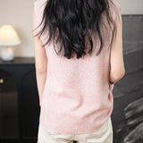 Women's 100% Merino Wool Spring Fall Winter First-Line Ready to Wear Mock Neck Seamless Knit Sleeveless Sweater Vest