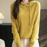 Felpa con tasca a maniche lunghe in lana merino al 100% da donna 2025 inverno calda morbida a manica lunga a maglia con tasca