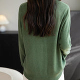 Women's Merino Wool Cardigan Crew Neck Fall Winter Long Sleeve First-Line Ready to Wear Seamless Knit Cardigan