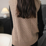 Women's 100% Merino Wool Sweater Vest 2025 Fall Winter Vintage Cable Crew Neck Sleeveless Knit Sweater Vest