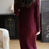 Women's Merino Wool Blend Sweater Dress 2025 Fall Winter V-Neck Long Sleeve Ribbed Cocktail Bodycon Knit Maxi Dress