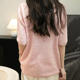 Women's 100% Merino Wool Spring Fall Winter First-Line Ready to Wear Seamless Knit Short Sleeve Mock Neck Sweater