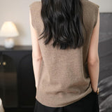 Women's 100% Merino Wool Spring Fall Winter First-Line Ready to Wear Mock Neck Seamless Knit Sleeveless Sweater Vest