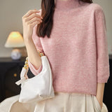Chanyarn Women's 100% Merino Wool Short Sleeve Sweater Spring Summer Crewneck Lightweight Ribbed Knitted Pullover Tops