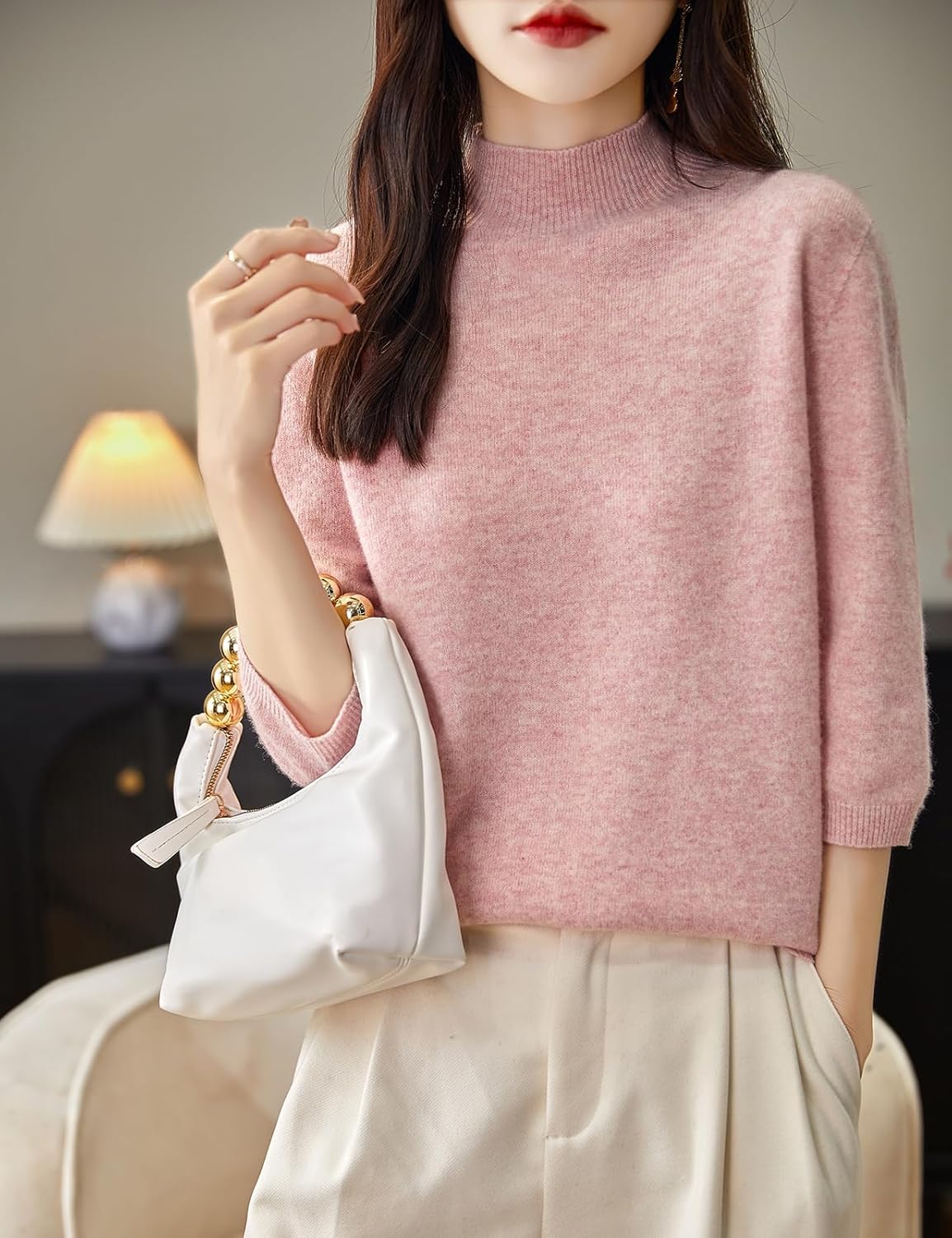 Chanyarn Women's 100% Merino Wool Short Sleeve Sweater Spring Summer Crewneck Lightweight Ribbed Knitted Pullover Tops