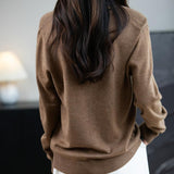 Women's Merino Wool Cardigan Crew Neck Fall Winter Long Sleeve First-Line Ready to Wear Seamless Knit Cardigan