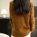 Suéter de lana 100% merino de chanyarn femenino 2025 otoño invierno Básico Básico Cable de manga larga Cabina de manga larga Sétero de cable de punto