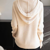 Women's Merino Wool Hoodies 2025 Fall Winter Casual Crewneck Sweatshirt Long Sleeve Knitted Sweater with Drawstring
