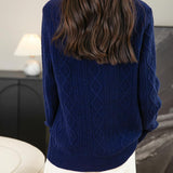 Suéter de lana 100% merino de chanyarn femenino 2025 otoño invierno Básico Básico Cable de manga larga Cabina de manga larga Sétero de cable de punto