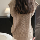 Chanyarn Women's 100% Merino Wool Sweater Vest 2025 Fall Winter Classic V Neck Cable Sleeveless Knit Sweater Tank Tops