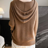 Women's Merino Wool Hoodies 2025 Fall Winter Casual Crewneck Sweatshirt Long Sleeve Knitted Sweater with Drawstring