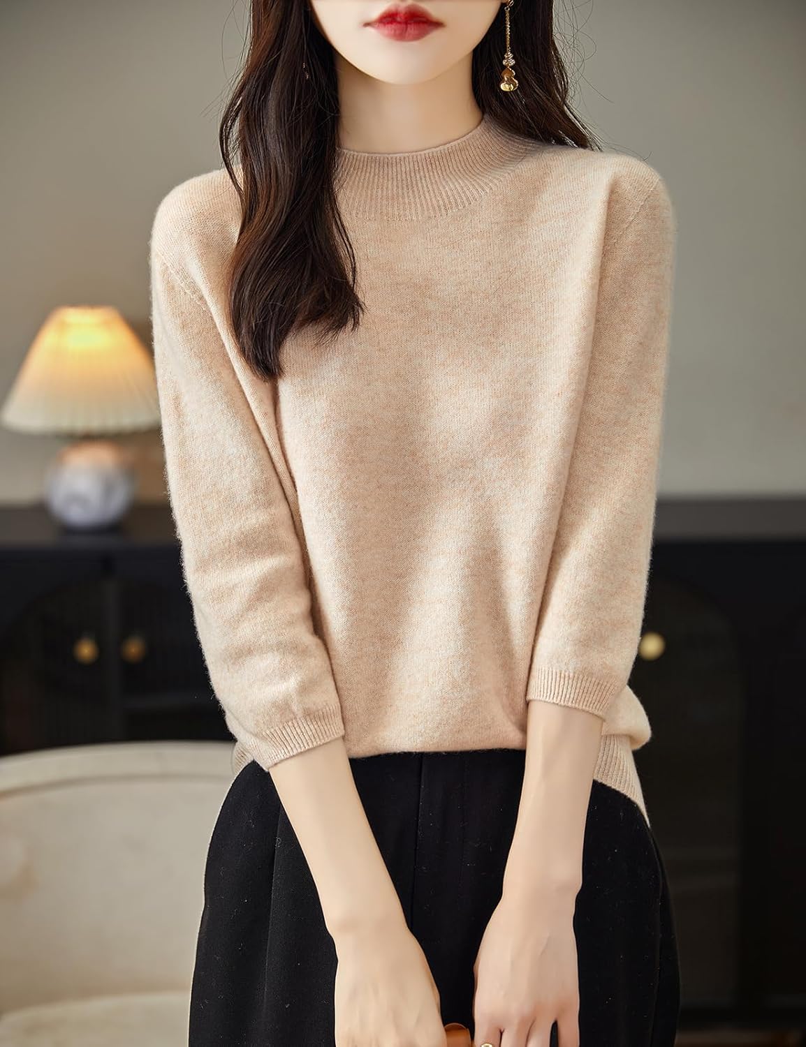 Chanyarn Women's 100% Merino Wool Short Sleeve Sweater Spring Summer Crewneck Lightweight Ribbed Knitted Pullover Tops