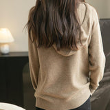 Felpa con tasca a maniche lunghe in lana merino al 100% da donna 2025 inverno calda morbida a manica lunga a maglia con tasca