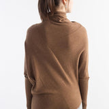 Women's Merino Wool Oversized Sweater 2025 Fall Winter Turtleneck Ribbed Batwing Sleeve Asymmetrical Knit Pullover