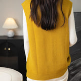 Women's 100% Merino Wool Sweater Vest 2025 Fall Winter V Neck Button Down Sleeveless Cable Knit Sweater Vest