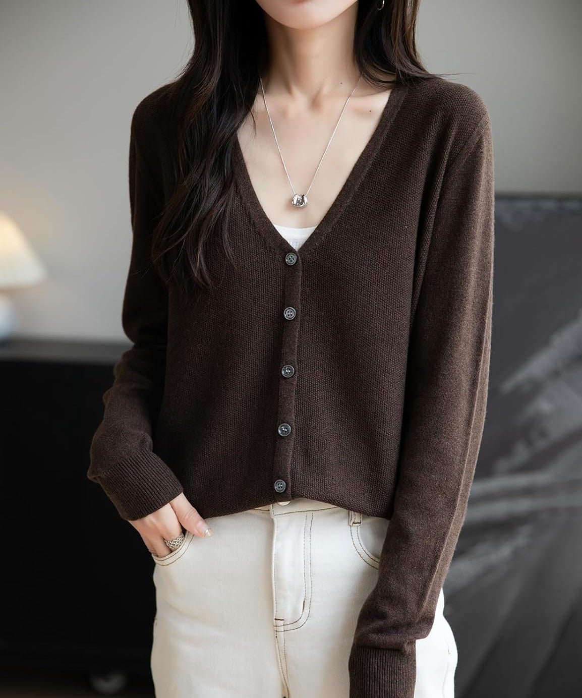 Merino Wool Seamless V-Neck Cardigan