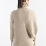 Women's Merino Wool Oversized Sweater 2025 Fall Winter Turtleneck Ribbed Batwing Sleeve Asymmetrical Knit Pullover