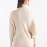 Women's Merino Wool Oversized Sweater 2025 Fall Winter Turtleneck Ribbed Batwing Sleeve Asymmetrical Knit Pullover