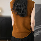 Women's 100% Merino Wool Spring Fall Winter First-Line Ready to Wear Mock Neck Seamless Knit Sleeveless Sweater Vest