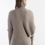 Women's Merino Wool Oversized Sweater 2025 Fall Winter Turtleneck Ribbed Batwing Sleeve Asymmetrical Knit Pullover