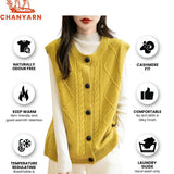 Chanyarn Women's 100% Merino Wool Sweater Vest 2025 Fall Winter Crew Neck Button Down Sleeveless Cable Knitted Sweater