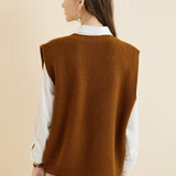 Women's 100% Merino Wool Sweater Vest 2025 Spring Classic V Neck Casual Sleeveless Knit Sweater Vest