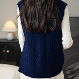 Women's 100% Merino Wool Sweater Vest 2025 Fall Winter Vintage Cable Crew Neck Sleeveless Knit Sweater Vest