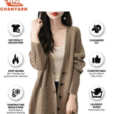 Chanyarn Women's 100% Merino Wool Sweater 2025 Fall Winter V Neck Long Sleeve Vintage Cable Knitted Cardigan Sweater