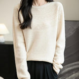 Women's 100% Merino Wool 2025 Fall Winter Crewneck First-Line Ready to Wear Long Sleeve Seamless Knit Sweater