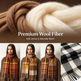 100% Merino Wool Scarf Fall Winter Plaid Ultra-Soft
