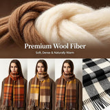 100% Merino Wool Scarf Fall Winter Plaid Ultra-Soft