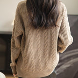 Chanyarn Women's V Neck 100% Merino Wool Oversized Sweater 2025 Fall Winter Vintage Cable Long Sleeve Knit Sweater