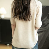 Women's 100% Merino Wool Spring Fall Winter First-Line Ready to Wear Seamless Knit Crewneck Short Sleeve Sweater