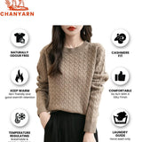 Chanyarn Women's 100% Merino Wool Sweater 2025 Fall Winter Cable Knitted Sweater Casual Crewneck Long Sleeve Pullover