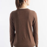 Suéter de cárdigan de lana de lana femenina 2025 otoño invierno falso de dos piezas Bloque de color Cardigan de tejido de manga larga