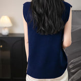 Women's 100% Merino Wool Spring Fall Winter First-Line Ready to Wear Mock Neck Seamless Knit Sleeveless Sweater Vest