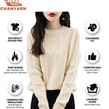 Chanyarn Women's 100% Merino Wool Crew Neck Sweater 2025 Fall Winter Solid Cable Long Sleeve Warm Knitted Sweater