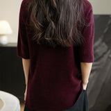 Women's 100% Merino Wool Spring Fall Winter First-Line Ready to Wear Seamless Knit Crewneck Short Sleeve Sweater