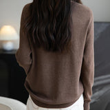 Women's Merino Wool Cardigan Crew Neck Fall Winter Long Sleeve First-Line Ready to Wear Seamless Knit Cardigan
