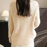 Chanyarn Women's Crew Neck 100% Merino Wool Sweater 2025 Fall Winter Vintage Warm Soft Long Sleeve Knit Cable Sweater