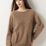 Suéter sem costura 100% lã Merino com gola redonda