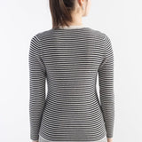 Women's Merino Wool Blend Sweater 2025 Fall Winter Crew Neck Striped Slim Fit Long Sleeve Knit Pullover with Button