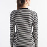 Women's Merino Wool Blend Sweater 2025 Fall Winter Crew Neck Striped Slim Fit Long Sleeve Knit Pullover with Button