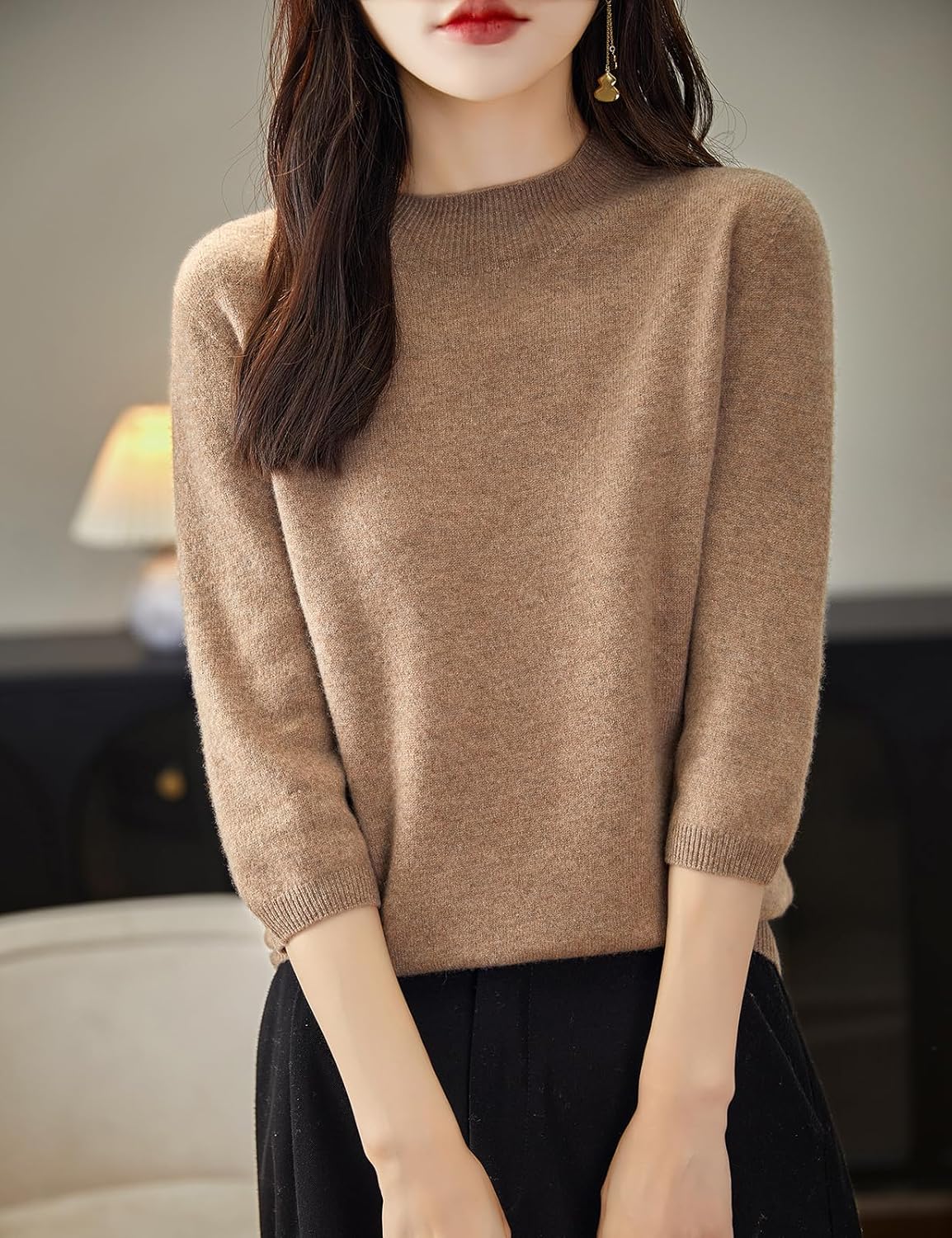 Chanyarn Women's 100% Merino Wool Short Sleeve Sweater Spring Summer Crewneck Lightweight Ribbed Knitted Pullover Tops