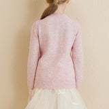 Girls 100% Merino Wool Cardigan 2025 Fall Winter Kids Crew Neck Warm Soft Long Sleeve Knit Cardigan Sweater